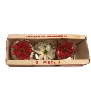 3 Vtg Jewelbrite Christmas Dioramas Plastic Ornaments Poinsettias